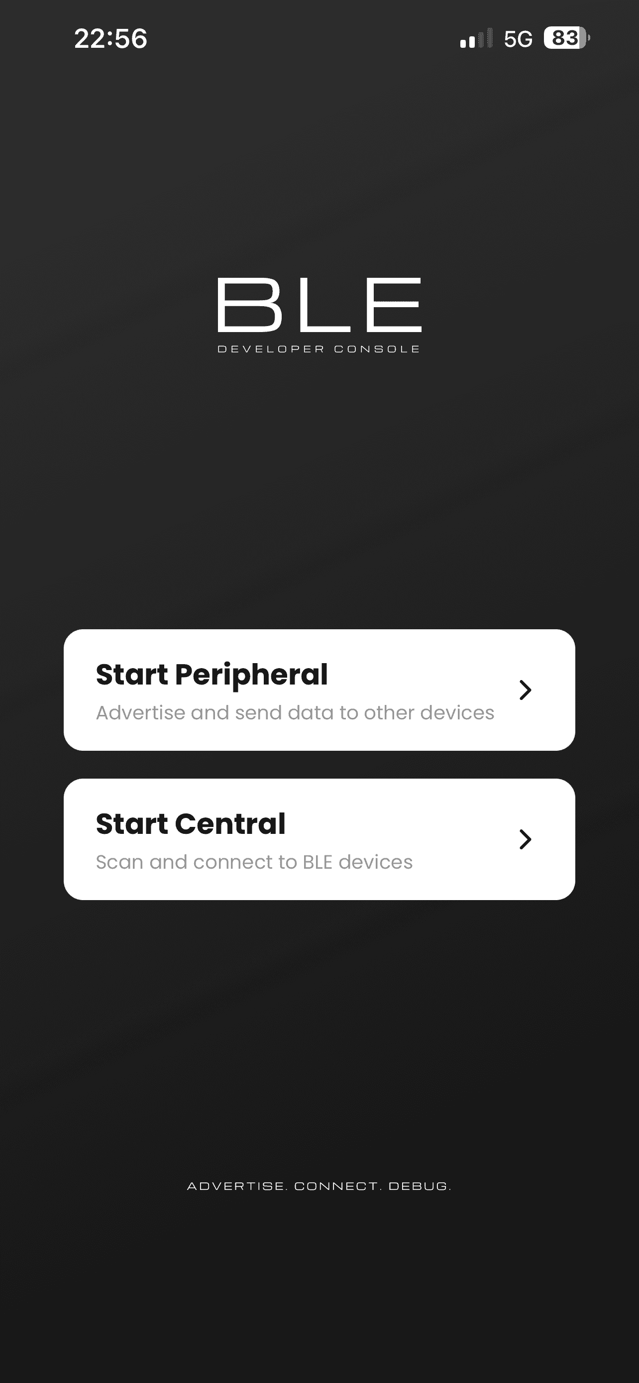 BLE Developer Console — Choose your BLE role