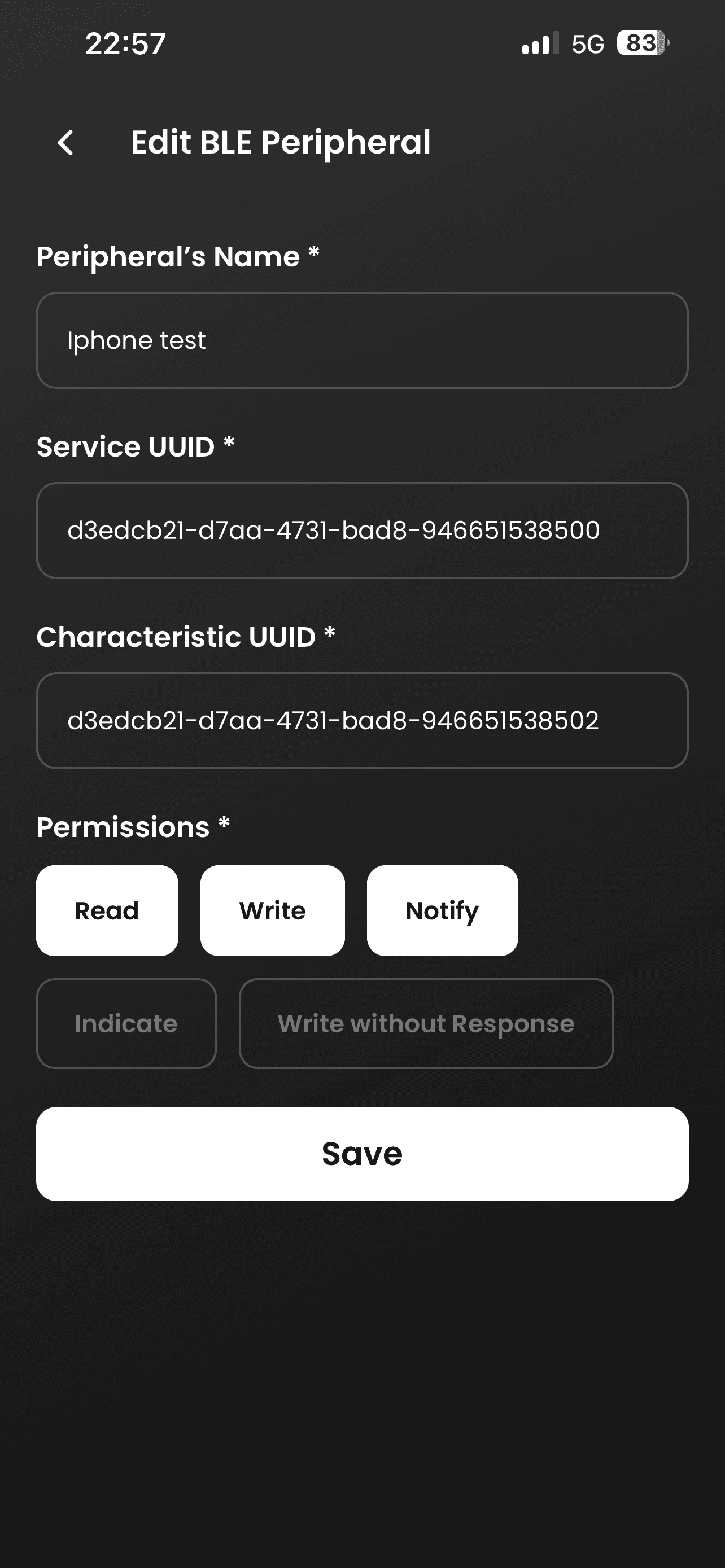 BLE Developer Console — Custom services